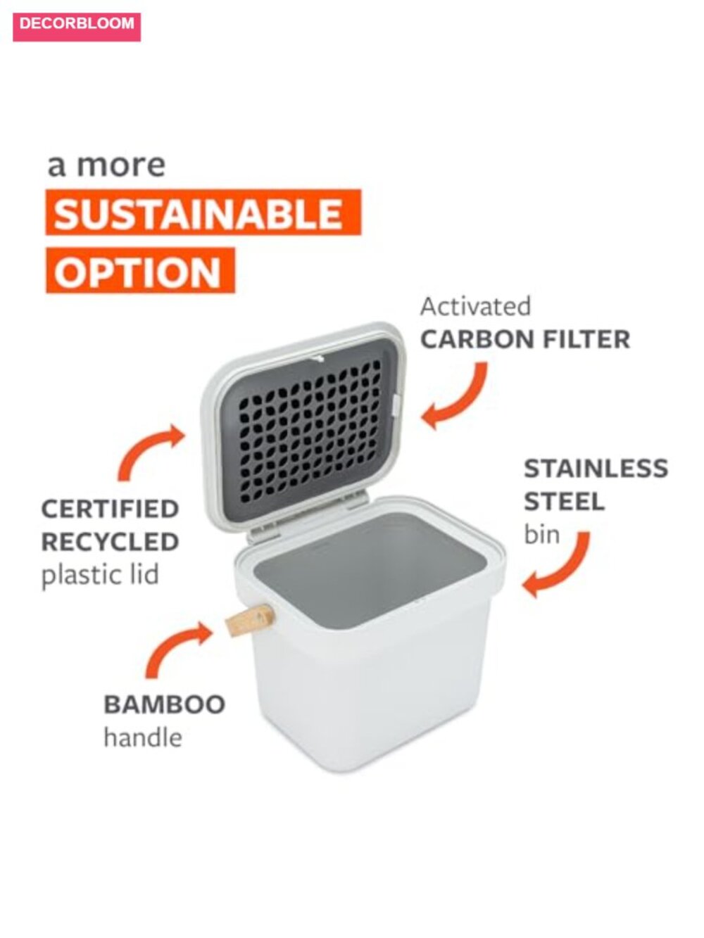 1.5 Gallon Compost Bin - Stainless Steel Odor Control Kitchen Collector - Picture 4 of 6